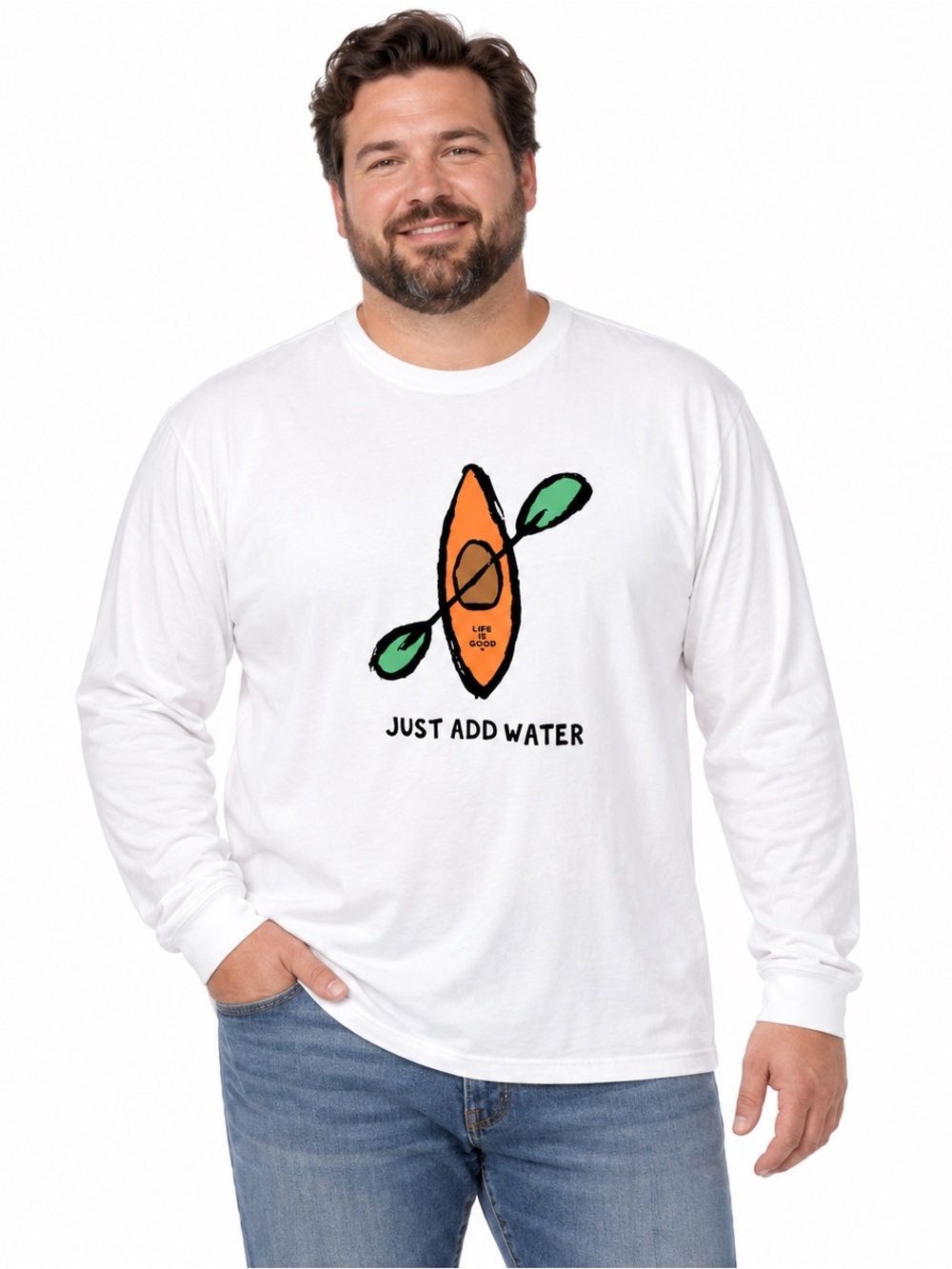 Life Is Good Men’s XL White Kayak Just Add Water Long Sleeve Shirt